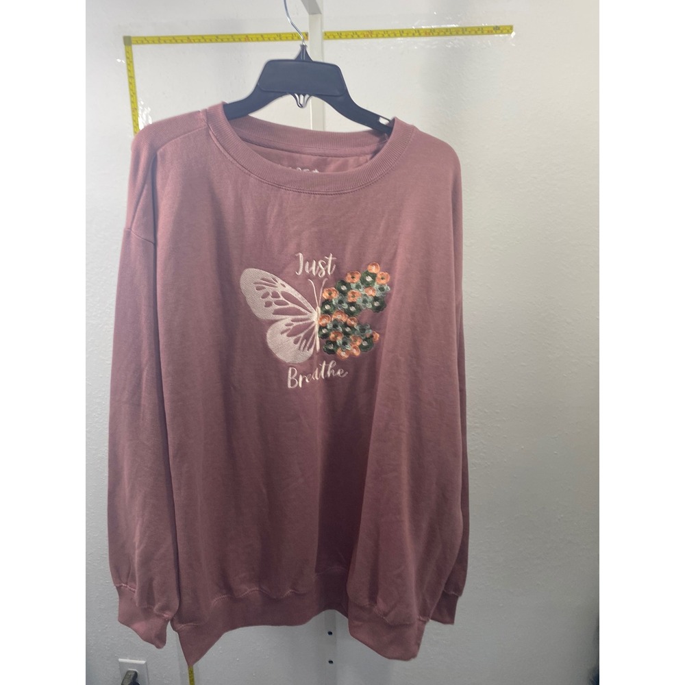 Love in Faith Just Breathe Butterfly Floral Sweatshirt Mauve Pink 3XL Womens